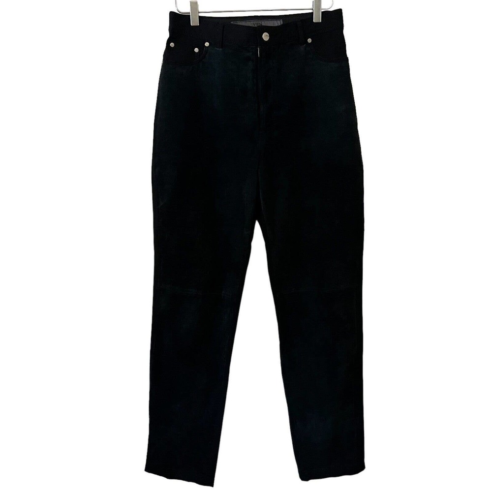 🌵 Vien Women's Black Leather Vintage High Waist Tapered Leg Mom Jeans - Size 12